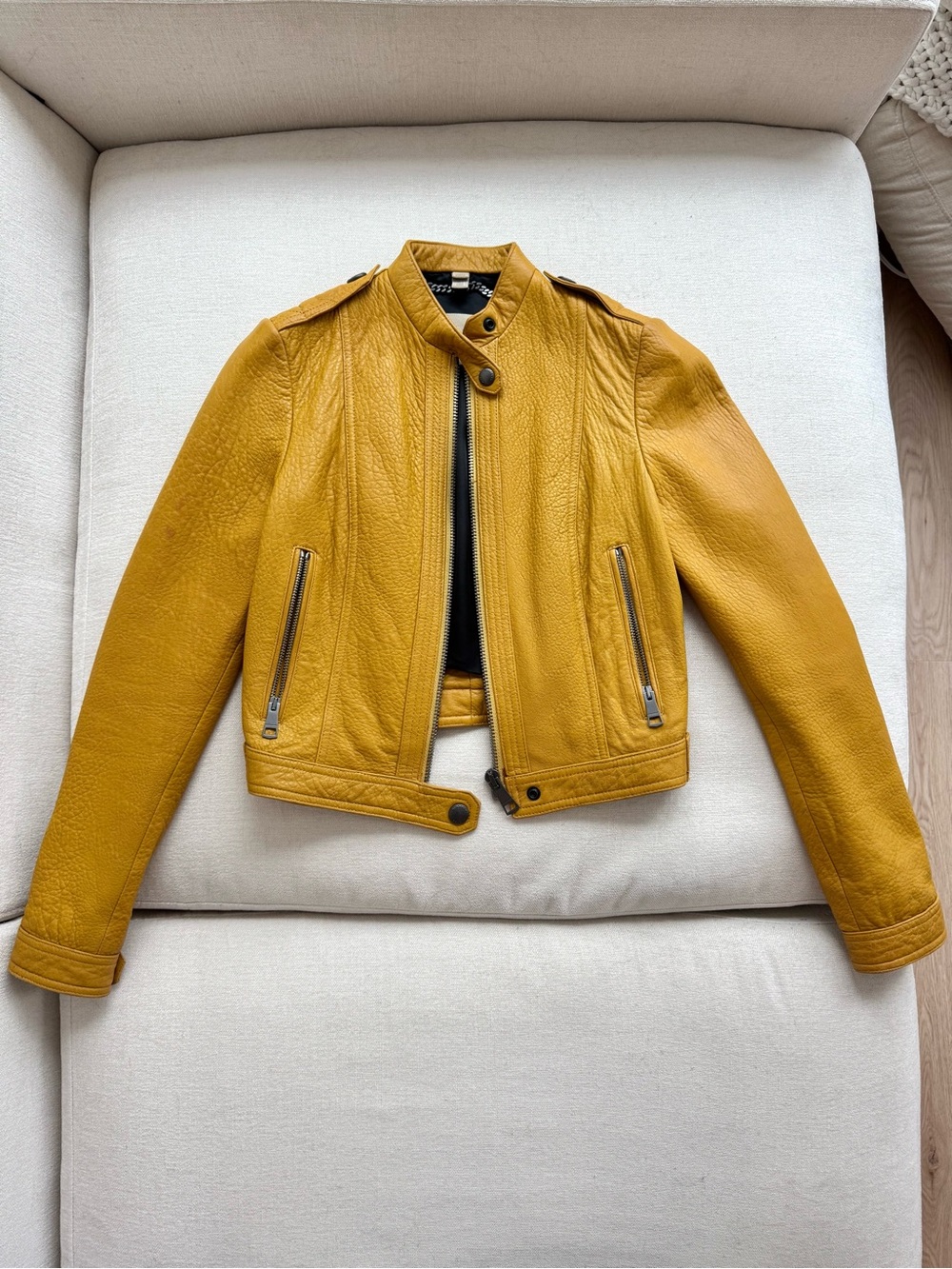 Authentic Burberry Brit Yellow Lamb Leather Jacket (XS / US 4)
